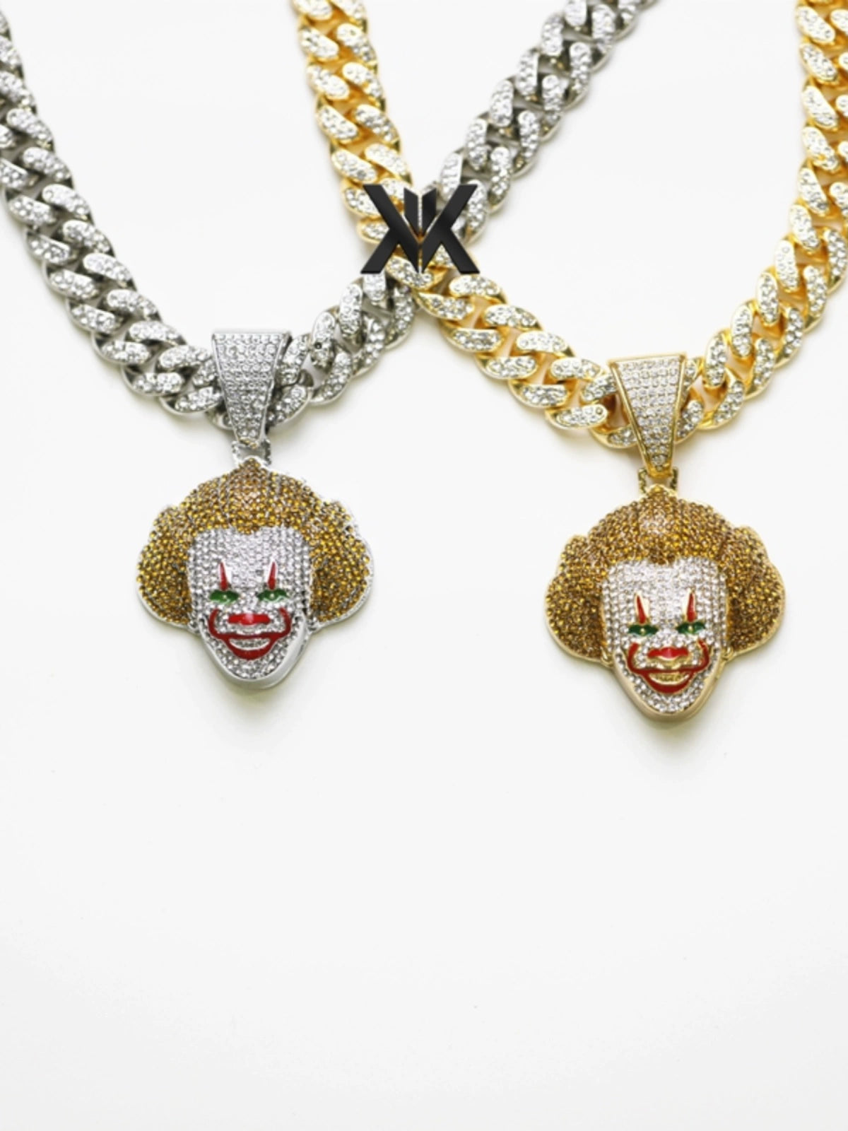 Clown Clown Cuban Link Chain Couple Colorful Crystals