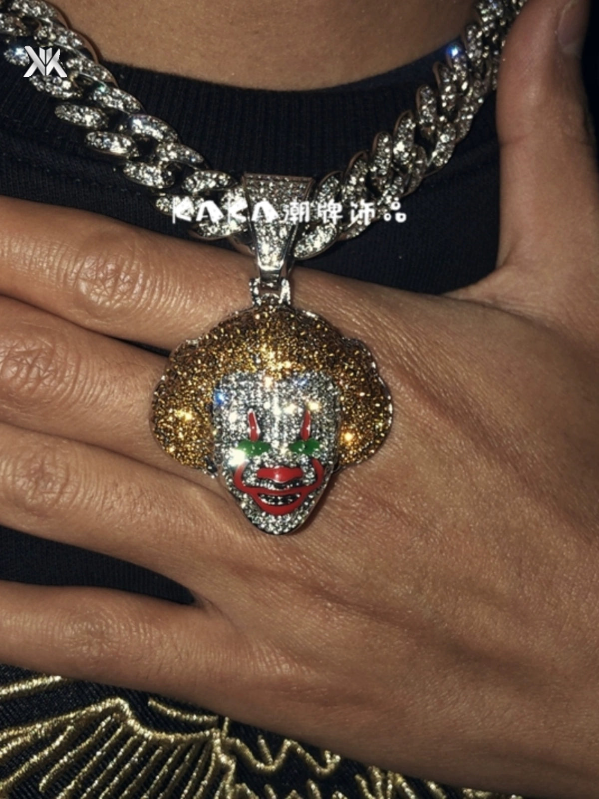Clown Clown Cuban Link Chain Couple Colorful Crystals
