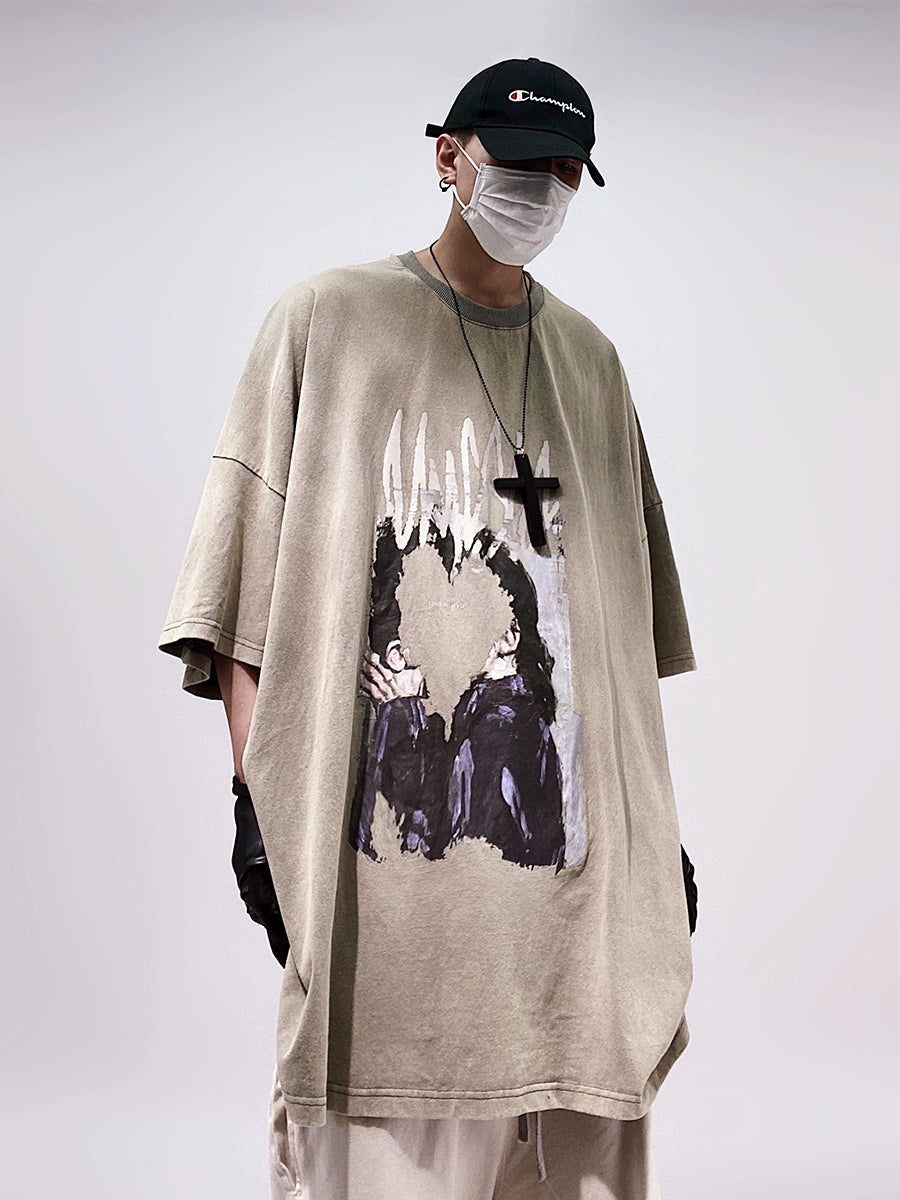 Uucscc Hip Hop Distressed plus Size Crew Neck T-shirt Short Sleeves