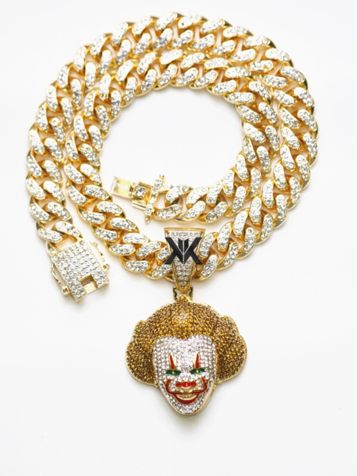 Clown Clown Cuban Link Chain Couple Colorful Crystals