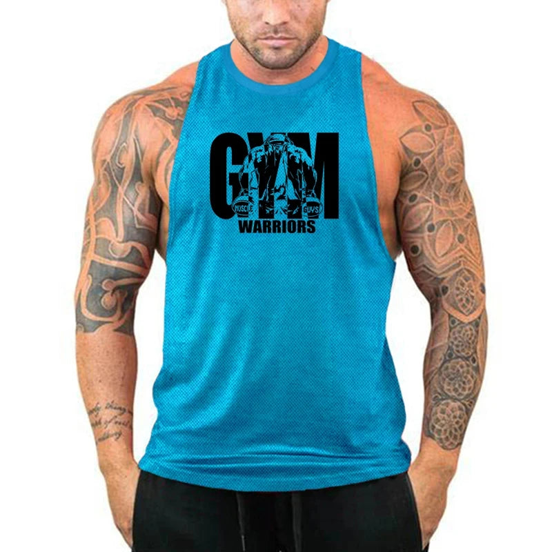 Summer Fitness Tank Tops Mens Bodybuilding Stringer Mesh Quick Dry T-shirts Gym Sport Sleeveless Clothing Workout Muscle Vests