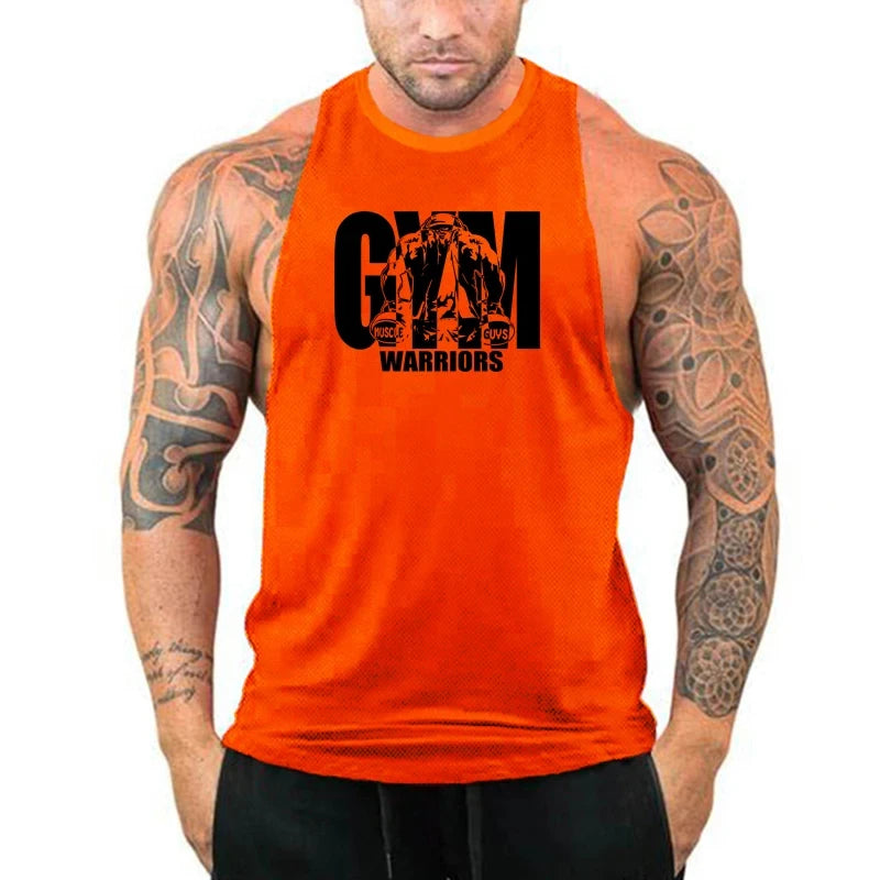 Summer Fitness Tank Tops Mens Bodybuilding Stringer Mesh Quick Dry T-shirts Gym Sport Sleeveless Clothing Workout Muscle Vests