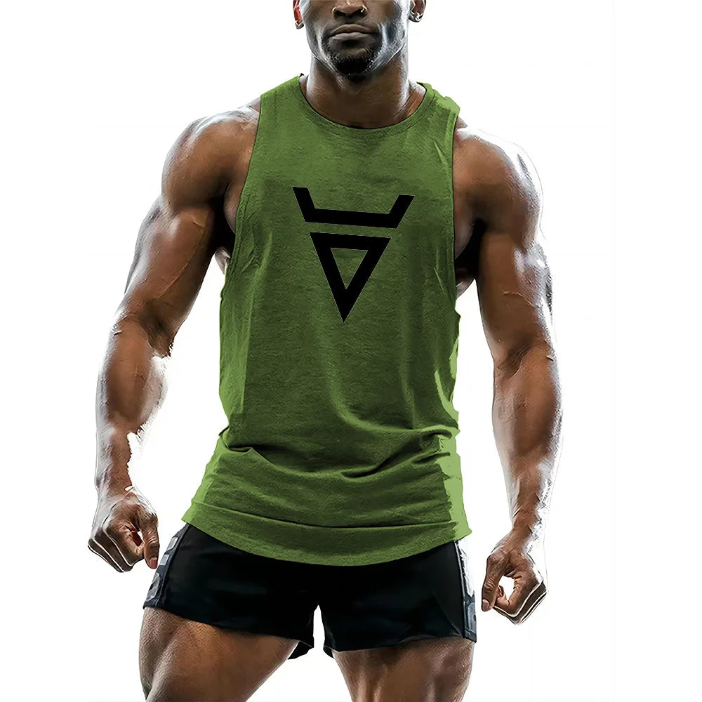 Four seasons sports breathable vest adult men's short sleeve undershirt fitness casual sportswear 2d triangle print tops