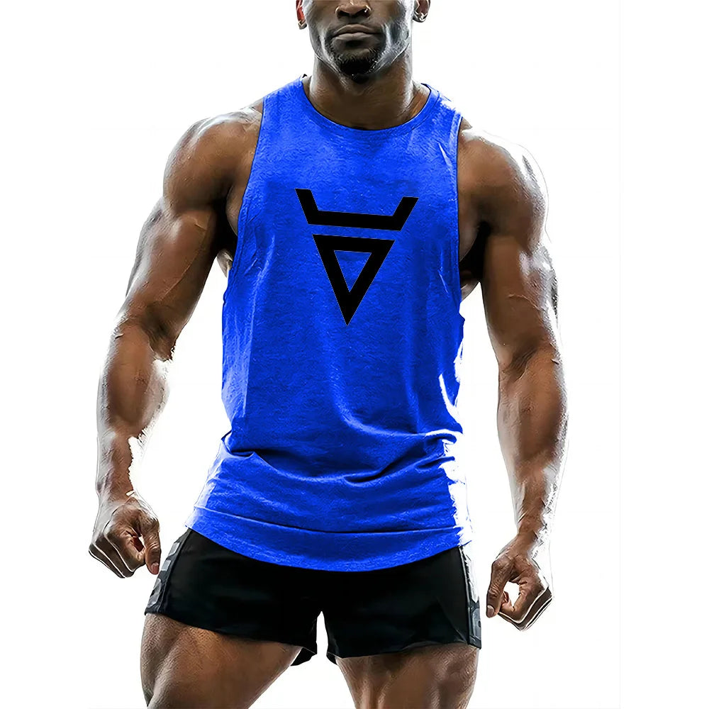 Four seasons sports breathable vest adult men's short sleeve undershirt fitness casual sportswear 2d triangle print tops