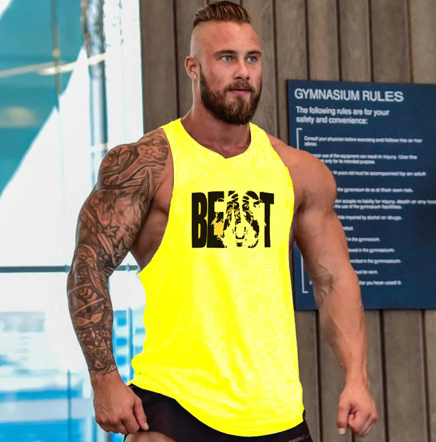 Brand Gym Mens Back Tank Top Vest Muscle Fashion Sleeveless Stringer Clothing Bodybuilding Singlets Fitness Workout Sports Shirt