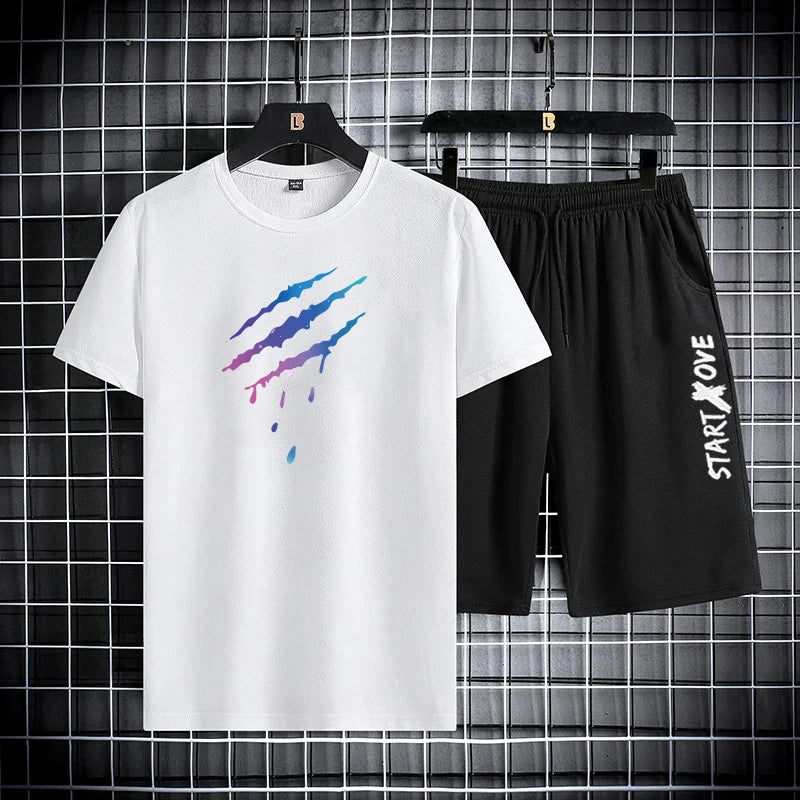 Trendy Suits for men Men's Summer Shorts Set Gym Outfit Student Short Sleeve Tee 2 Piece Set Tracksuits Men Casual Men Clothing