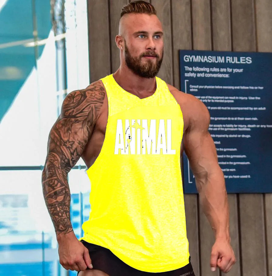 Brand Gym Mens Back Tank Top Vest Muscle Fashion Sleeveless Stringer Clothing Bodybuilding Singlets Fitness Workout Sports Shirt