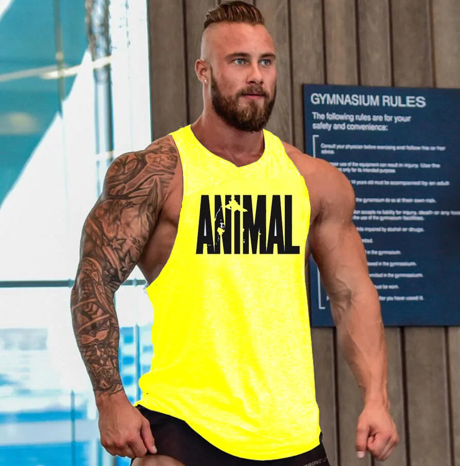 Brand Gym Mens Back Tank Top Vest Muscle Fashion Sleeveless Stringer Clothing Bodybuilding Singlets Fitness Workout Sports Shirt