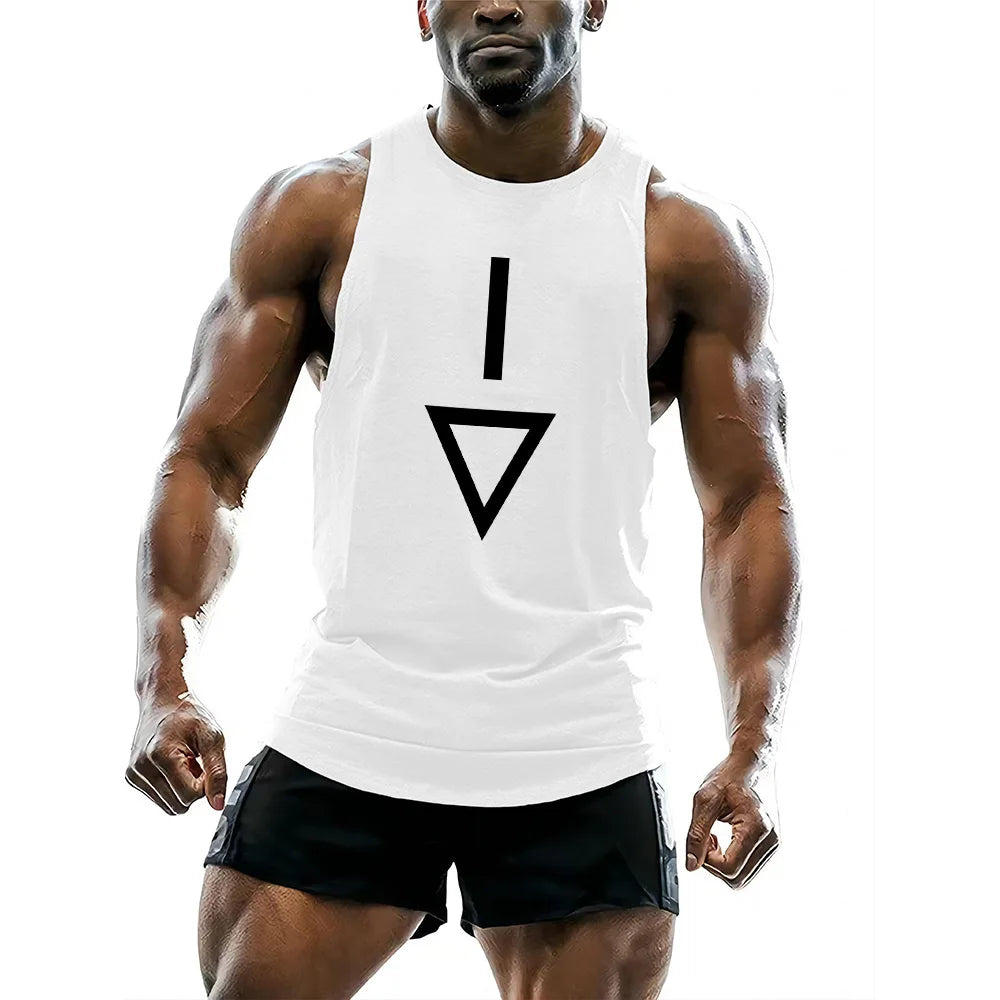 Four seasons sports breathable vest adult men's short sleeve undershirt fitness casual sportswear 2d triangle print tops