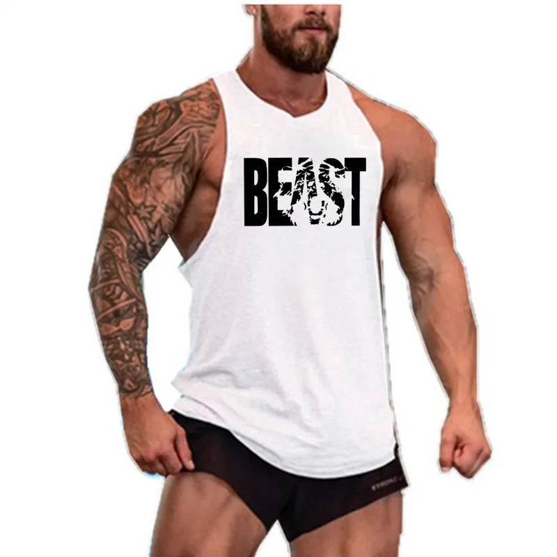 Brand Gym Mens Back Tank Top Vest Muscle Fashion Sleeveless Stringer Clothing Bodybuilding Singlets Fitness Workout Sports Shirt