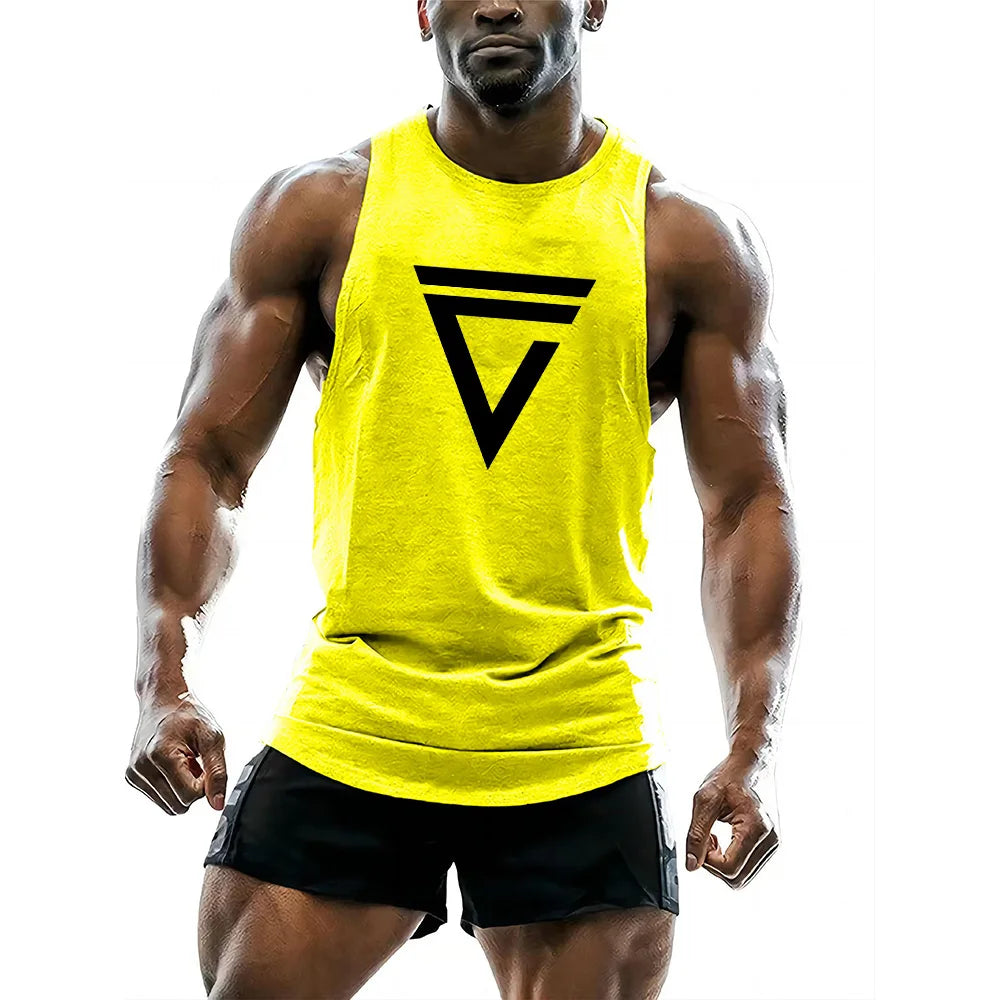 Four seasons sports breathable vest adult men's short sleeve undershirt fitness casual sportswear 2d triangle print tops