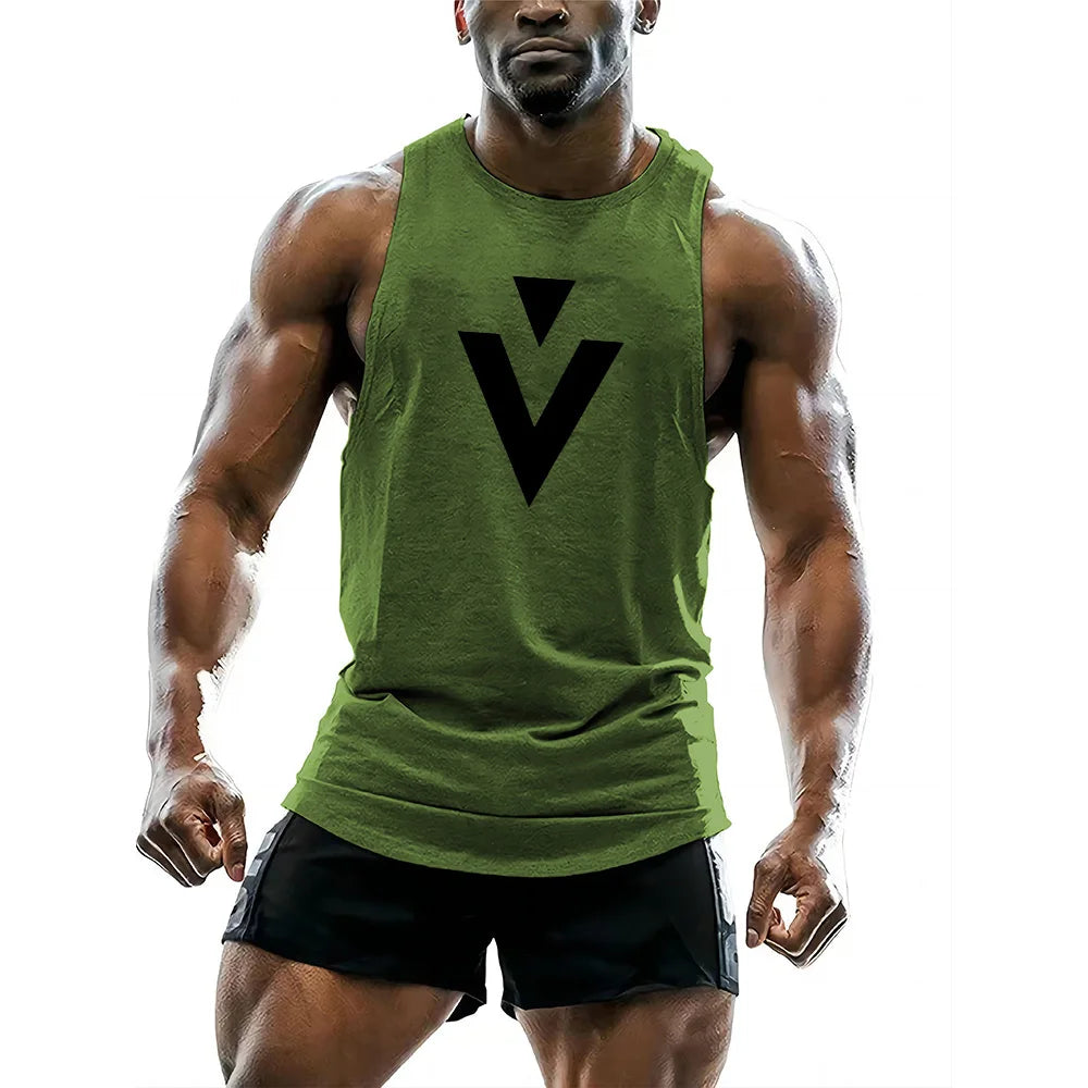 Four seasons sports breathable vest adult men's short sleeve undershirt fitness casual sportswear 2d triangle print tops