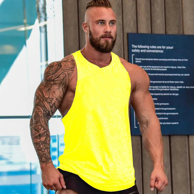 Brand Gym Mens Back Tank Top Vest Muscle Fashion Sleeveless Stringer Clothing Bodybuilding Singlets Fitness Workout Sports Shirt