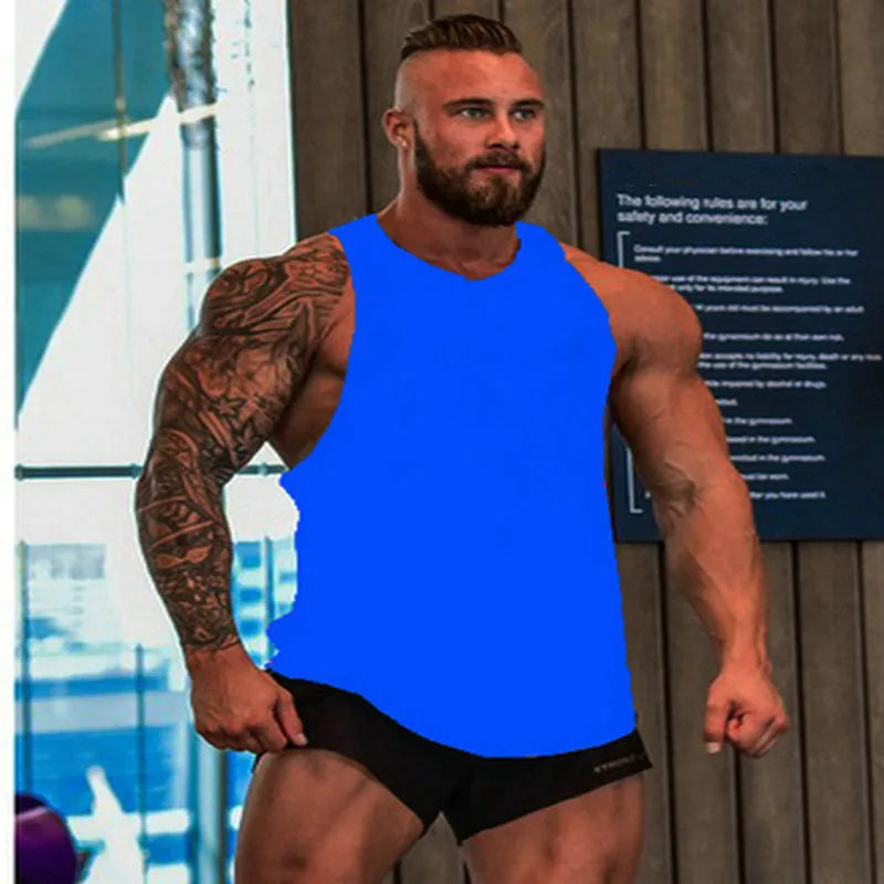 Brand Gym Mens Back Tank Top Vest Muscle Fashion Sleeveless Stringer Clothing Bodybuilding Singlets Fitness Workout Sports Shirt