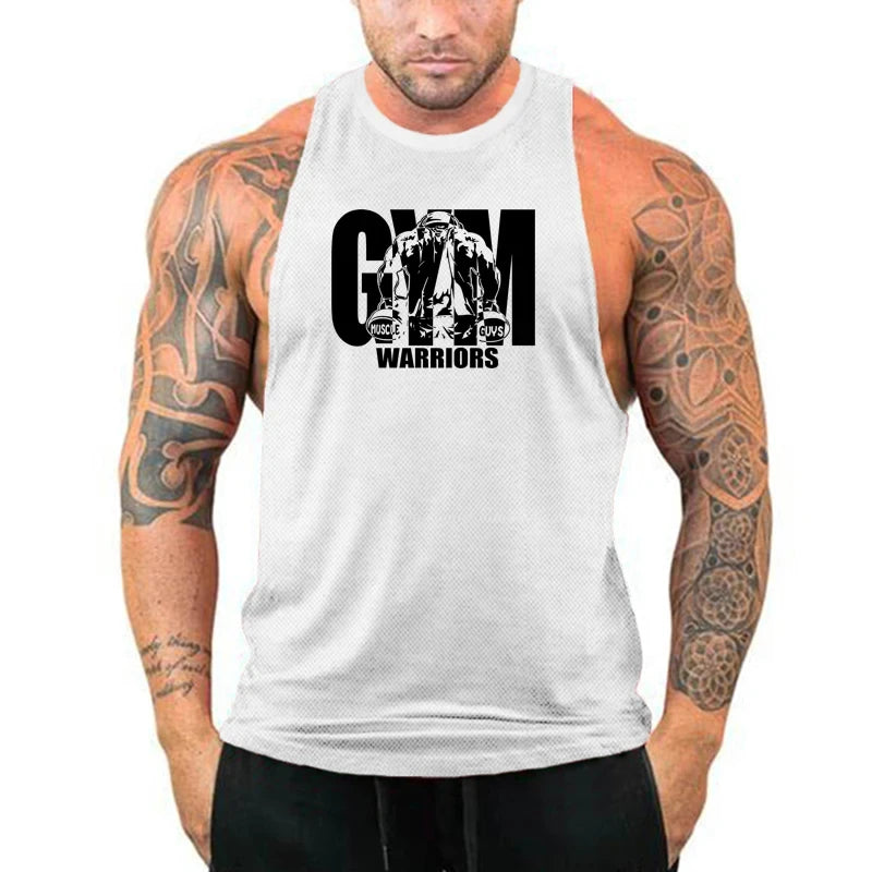 Summer Fitness Tank Tops Mens Bodybuilding Stringer Mesh Quick Dry T-shirts Gym Sport Sleeveless Clothing Workout Muscle Vests