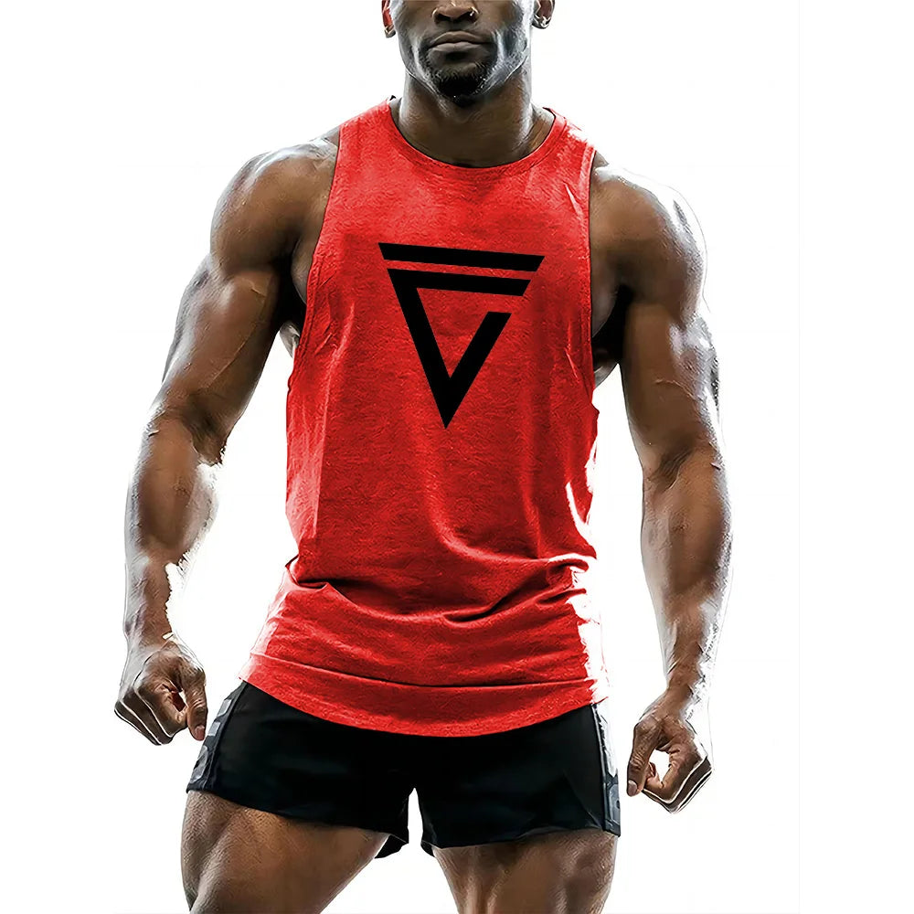 Four seasons sports breathable vest adult men's short sleeve undershirt fitness casual sportswear 2d triangle print tops
