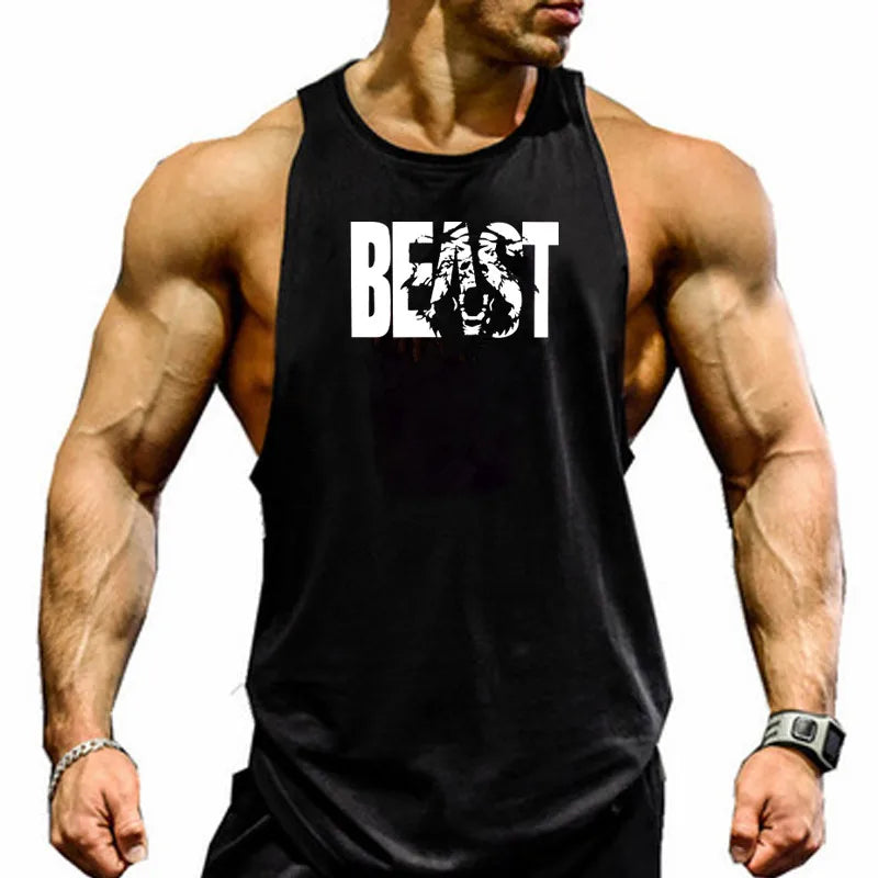 Brand Gym Mens Back Tank Top Vest Muscle Fashion Sleeveless Stringer Clothing Bodybuilding Singlets Fitness Workout Sports Shirt