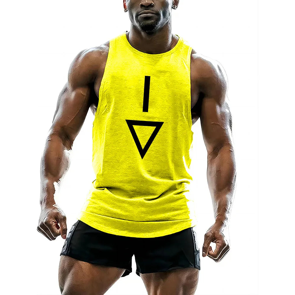 Four seasons sports breathable vest adult men's short sleeve undershirt fitness casual sportswear 2d triangle print tops