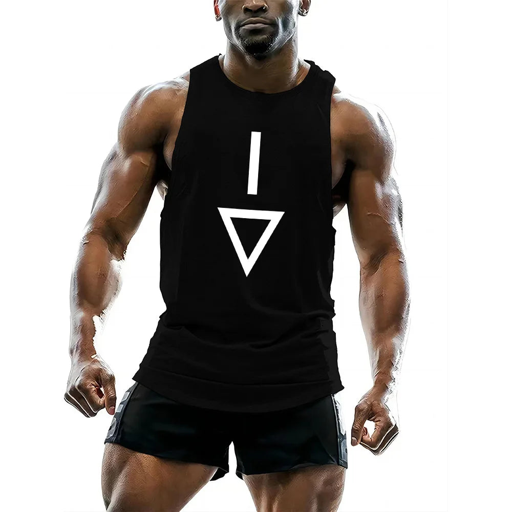 Four seasons sports breathable vest adult men's short sleeve undershirt fitness casual sportswear 2d triangle print tops