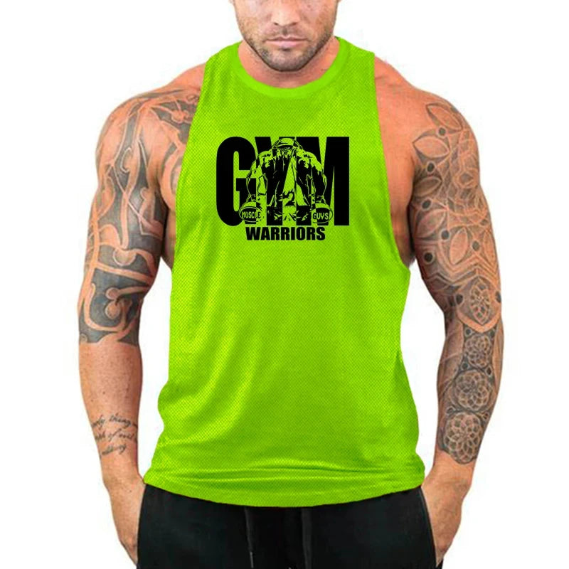 Summer Fitness Tank Tops Mens Bodybuilding Stringer Mesh Quick Dry T-shirts Gym Sport Sleeveless Clothing Workout Muscle Vests