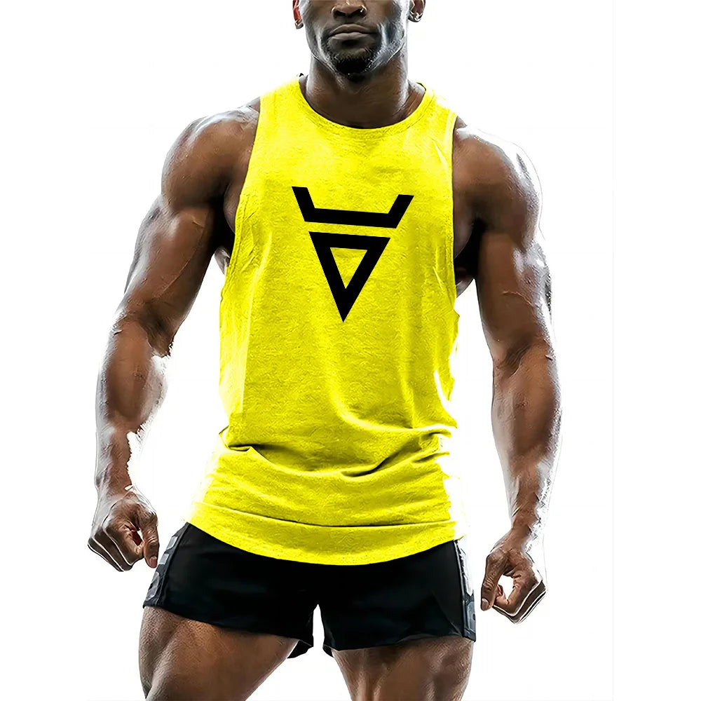 Four seasons sports breathable vest adult men's short sleeve undershirt fitness casual sportswear 2d triangle print tops