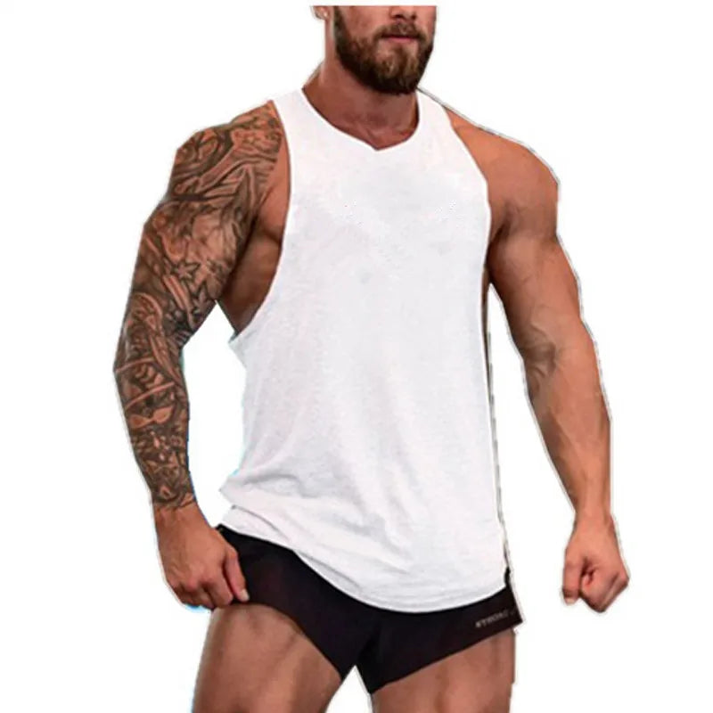 Brand Gym Mens Back Tank Top Vest Muscle Fashion Sleeveless Stringer Clothing Bodybuilding Singlets Fitness Workout Sports Shirt
