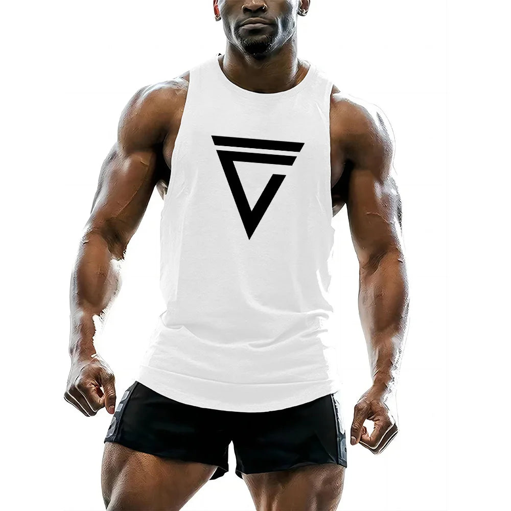 Four seasons sports breathable vest adult men's short sleeve undershirt fitness casual sportswear 2d triangle print tops