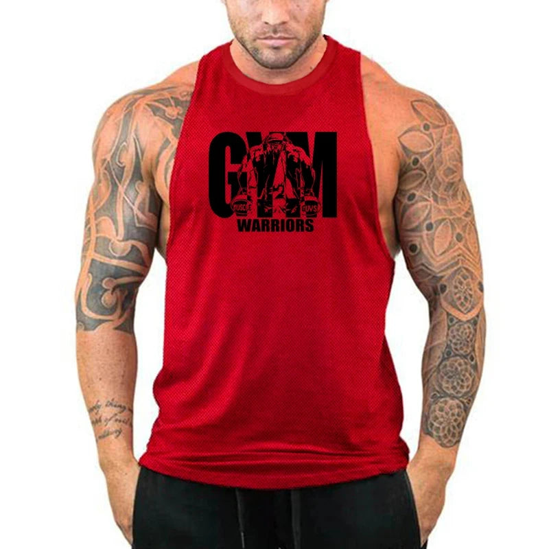 Summer Fitness Tank Tops Mens Bodybuilding Stringer Mesh Quick Dry T-shirts Gym Sport Sleeveless Clothing Workout Muscle Vests