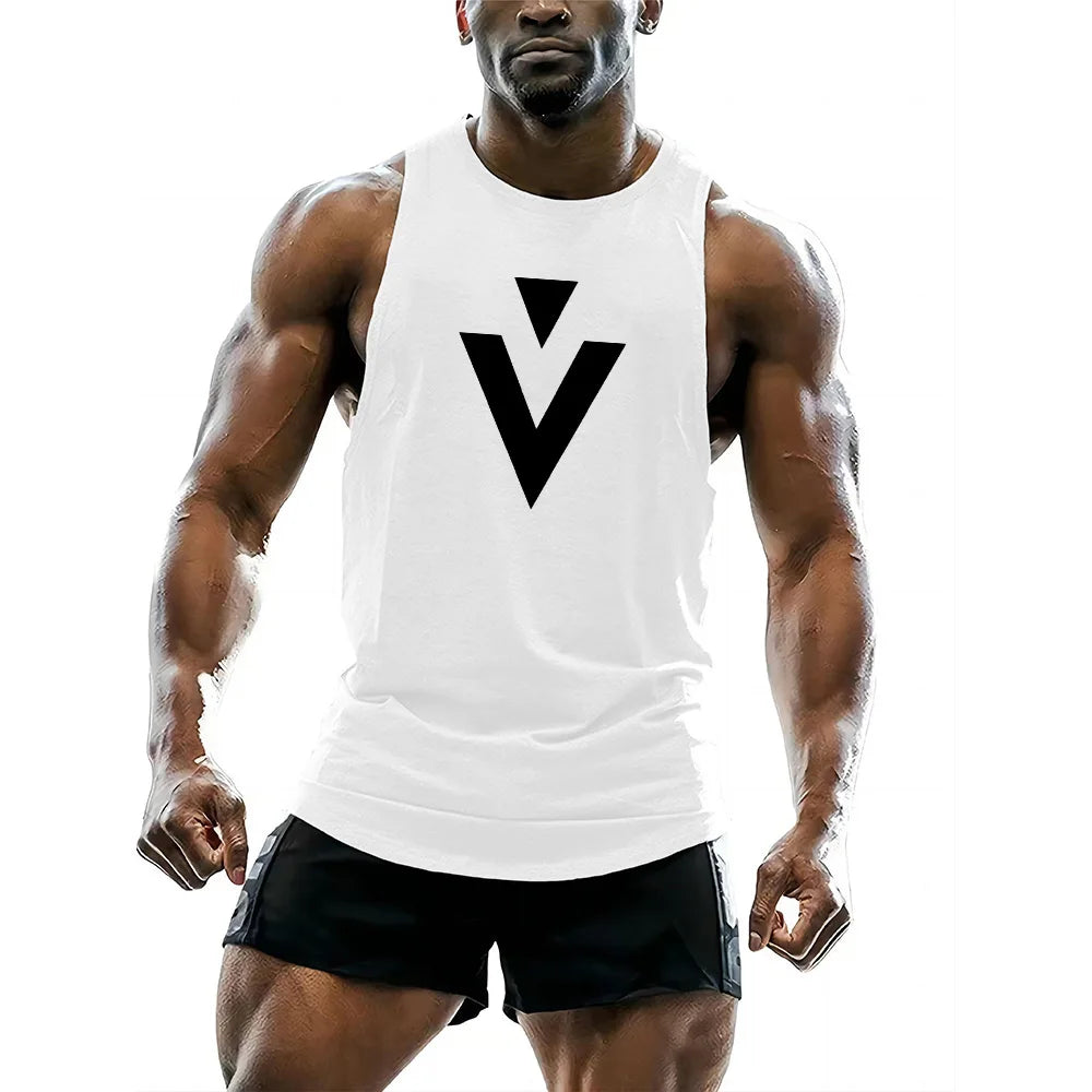 Four seasons sports breathable vest adult men's short sleeve undershirt fitness casual sportswear 2d triangle print tops