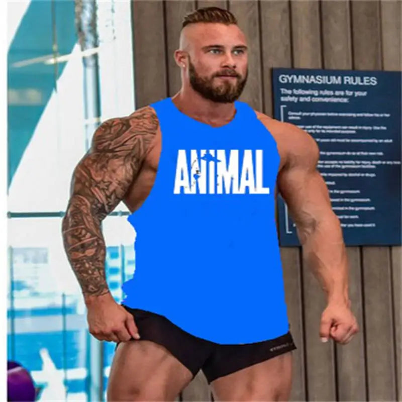 Brand Gym Mens Back Tank Top Vest Muscle Fashion Sleeveless Stringer Clothing Bodybuilding Singlets Fitness Workout Sports Shirt