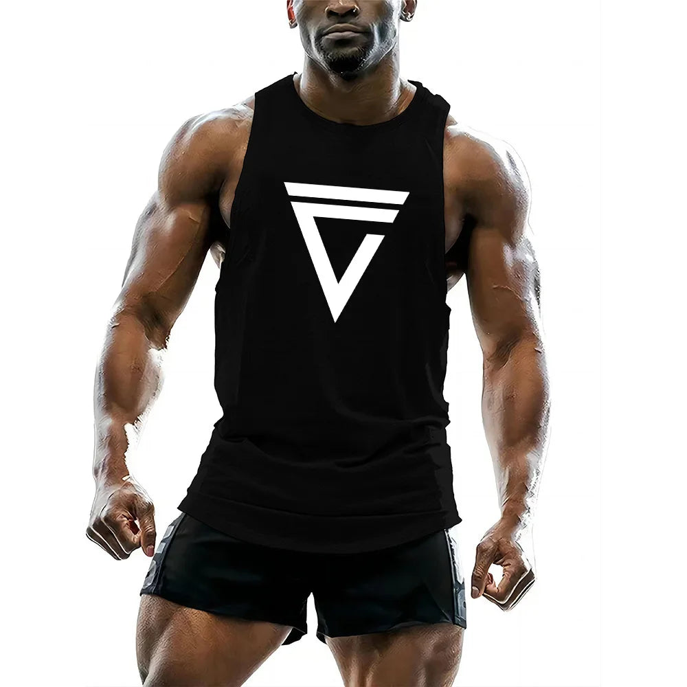 Four seasons sports breathable vest adult men's short sleeve undershirt fitness casual sportswear 2d triangle print tops