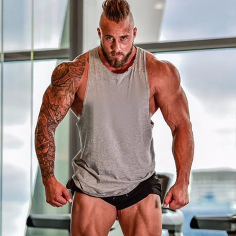 Brand Gym Mens Back Tank Top Vest Muscle Fashion Sleeveless Stringer Clothing Bodybuilding Singlets Fitness Workout Sports Shirt