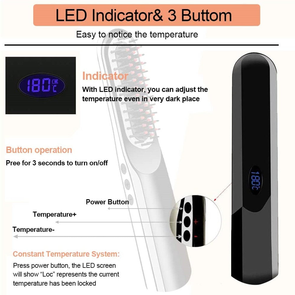 Wireless Mini Hair Comb Men's Quick Beard Brush Straightener Portable Electric USB Charging Combs For Men Beard