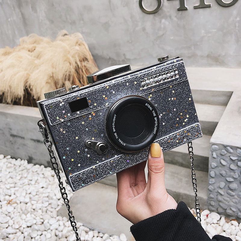 Trendy and Stylist Messenger Bags Sequins Camera Casual PU Leather Clutch Chain Handbag Crossbody Shoulder Bags Bolsas