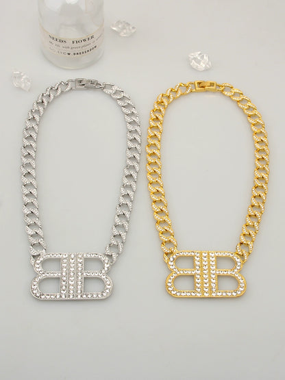 INS French Style Retro Alphabet Thick Chain Trendy Rhinestone