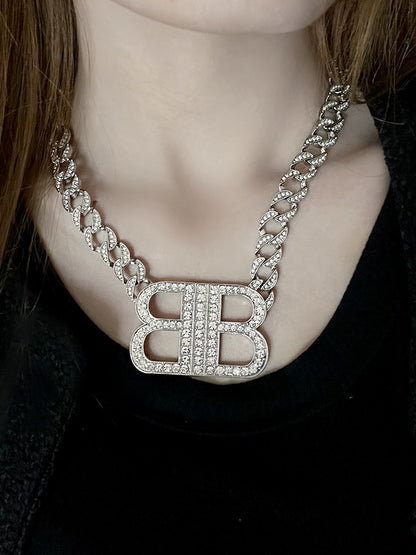 INS French Style Retro Alphabet Thick Chain Trendy Rhinestone