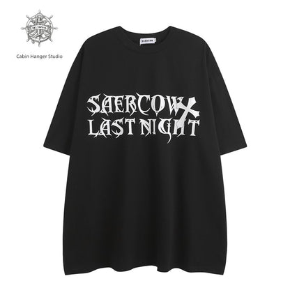 Summer Fashion Style High Street Cross Wings Printing Short-Sleeved Men's Trendy Loose Cotton Hip-Hop Half-Sleeve T-shirt for Women