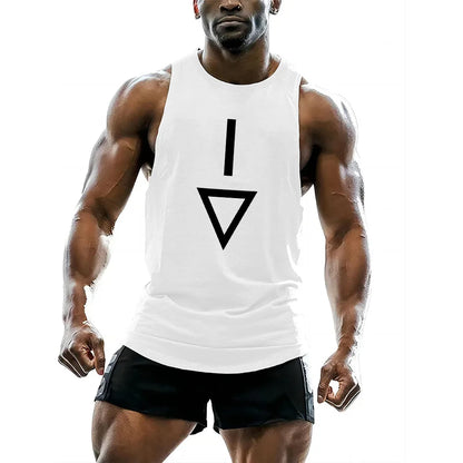 Four seasons sports breathable vest adult men's short sleeve undershirt fitness casual sportswear 2d triangle print tops