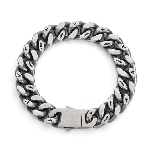 INS Cuban Men's Titanium Steel 3D Cut Bracelet