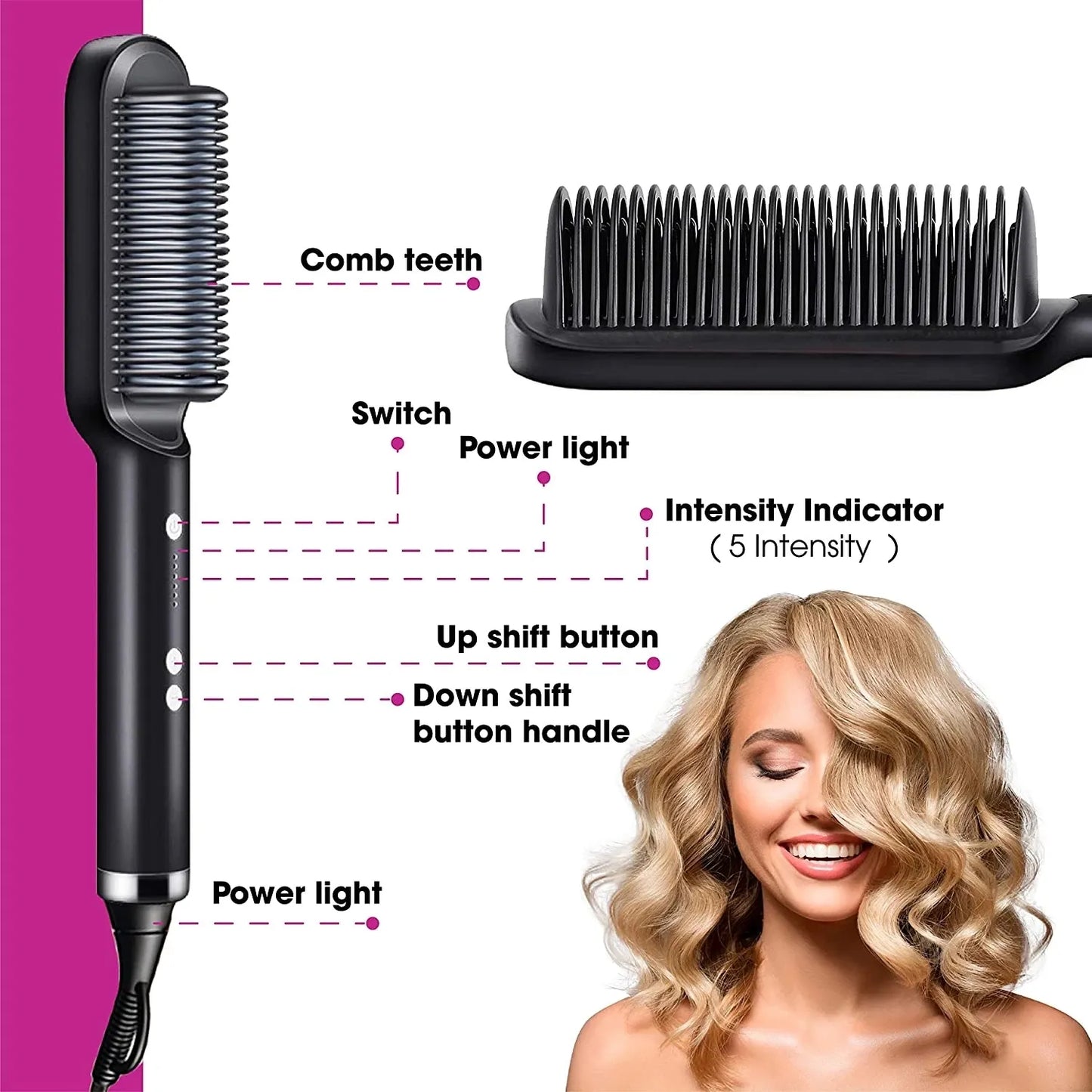 New Hair Straightener Hot Comb Anti-scalding Ceramic Hair Curler Multi-speed Electric Straightening Comb Curling Iron Hairbrush