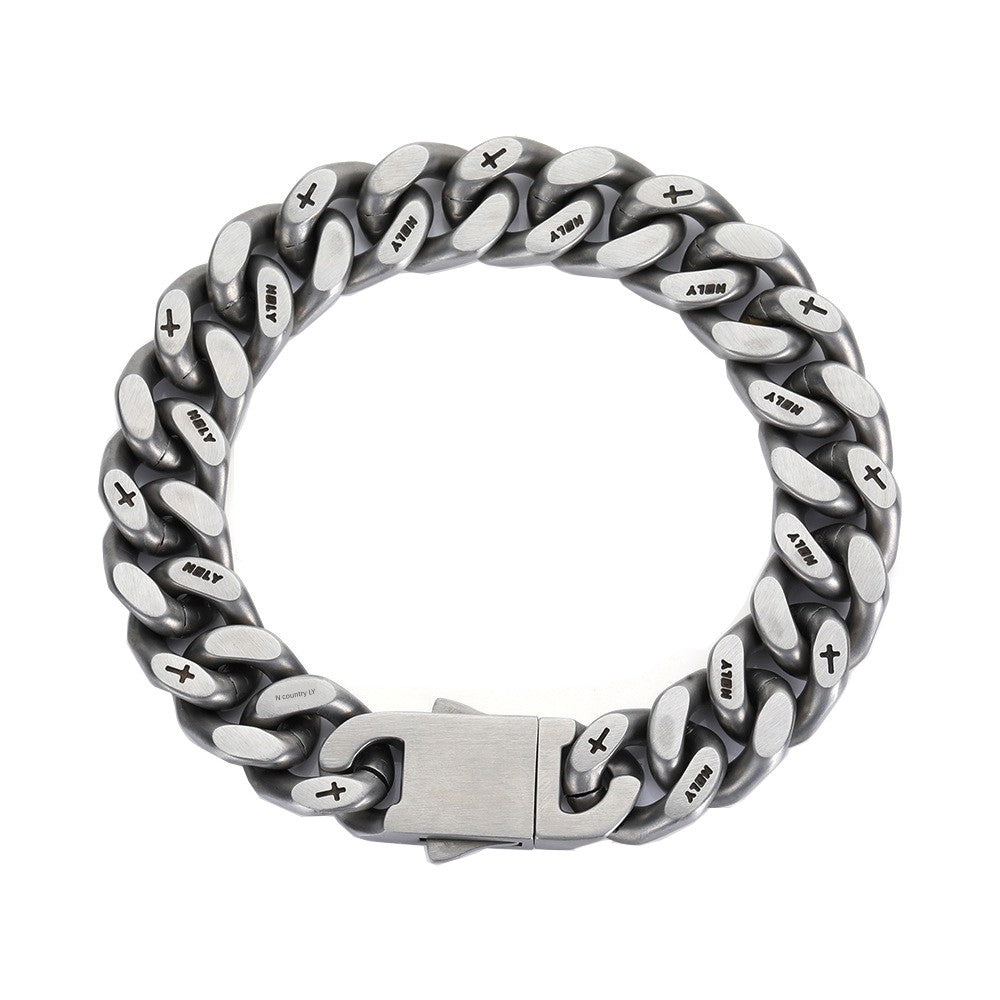 INS Cuban Men's Titanium Steel 3D Cut Bracelet