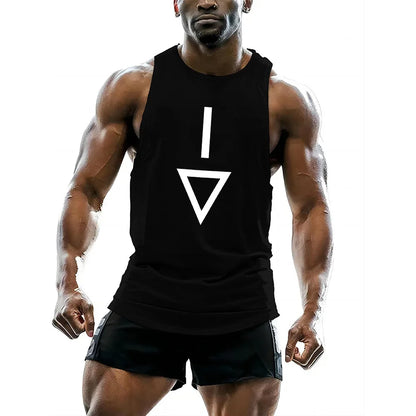 Four seasons sports breathable vest adult men's short sleeve undershirt fitness casual sportswear 2d triangle print tops