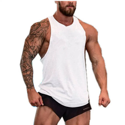 Brand Gym Mens Back Tank Top Vest Muscle Fashion Sleeveless Stringer Clothing Bodybuilding Singlets Fitness Workout Sports Shirt