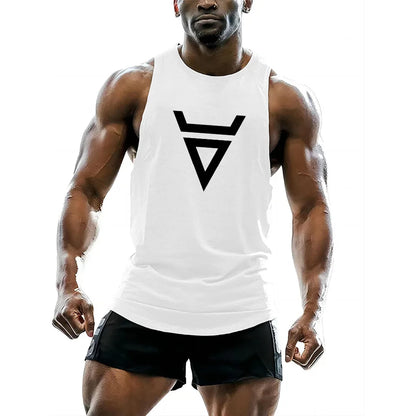 Four seasons sports breathable vest adult men's short sleeve undershirt fitness casual sportswear 2d triangle print tops