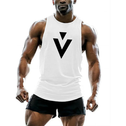 Four seasons sports breathable vest adult men's short sleeve undershirt fitness casual sportswear 2d triangle print tops
