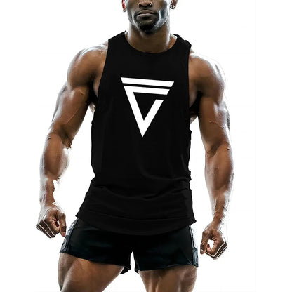 Four seasons sports breathable vest adult men's short sleeve undershirt fitness casual sportswear 2d triangle print tops