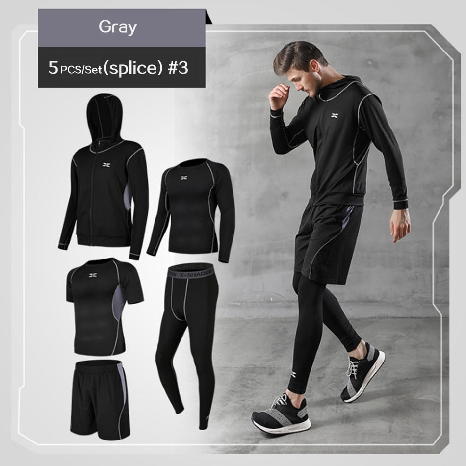 5 Pcs/Set Men&#39;s Tracksuit Gym Fitness Compression Sports Suit Clothes Running Jogging Sport Wear Exercise Workout Tights