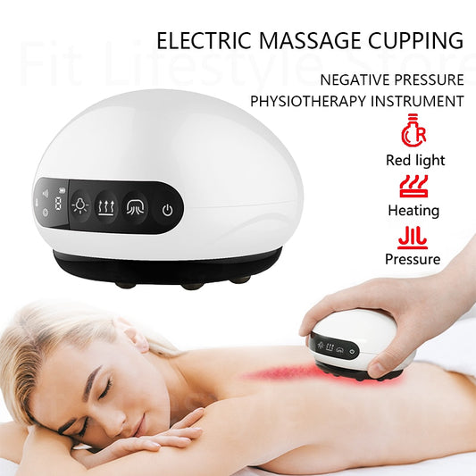 Electric Cupping massage LCD Display Guasha Scraping EMS Body massager Vacuum Cans Suction Cup IR Heating Fat Burner Slimming - MJP CUP