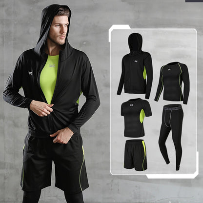 5 Pcs/Set Men&#39;s Tracksuit Gym Fitness Compression Sports Suit Clothes Running Jogging Sport Wear Exercise Workout Tights