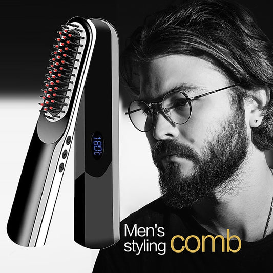 Wireless Mini Hair Comb Men's Quick Beard Brush Straightener Portable Electric USB Charging Combs For Men Beard